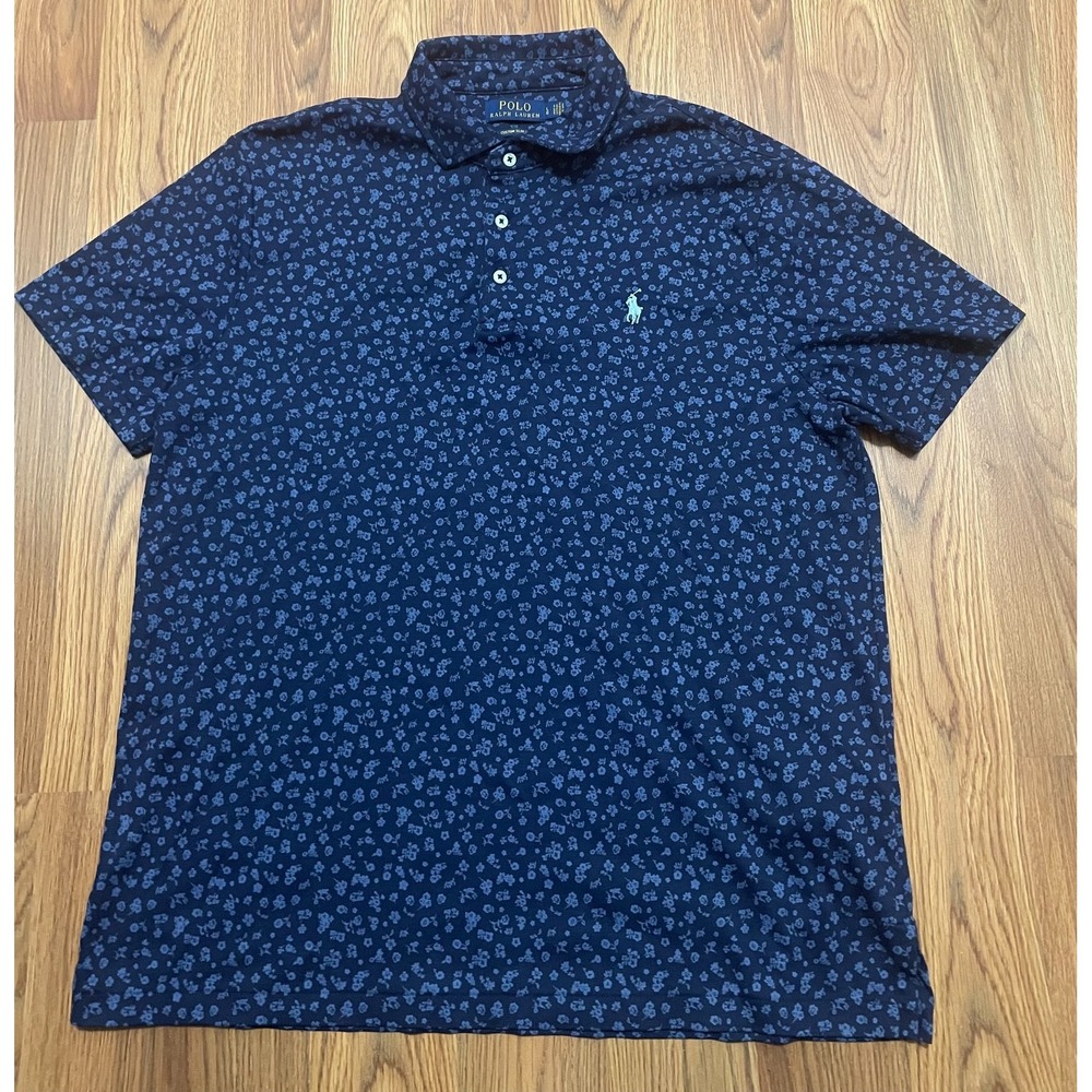Polo Ralph Lauren Polo Shirt Mens Large Navy Floral Print Custom Slim Fit